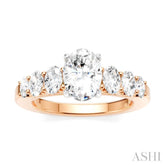 1 Ctw Oval Shape Oval and Round Cut Diamond Semi-Mount Engagement Ring in 14K Rose and White Gold